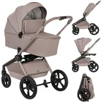 Lionelo Poussette 2 en 1 Freya avec nacelle et siège auto, pliable jusqu'à 22 kg, roues en PU, suspension, surface de couchage XXL - Beige