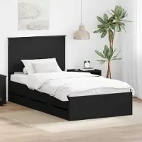 vidaXL Cadre de lit avec tiroirs Noir 100 x 200 cm Bois d'ingénierie