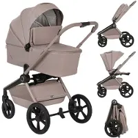 Lionelo Ensemble poussette 3 en 1 Freya avec coque i-Size, nacelle et poussette canne jusqu'à 22 kg, pliable, suspension, siège XXL, UPF 50+, beige