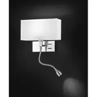 Perenz Applique Murale En Métal Chrome Brossé Série 10S45882 Avec Abat-Jour En Tissu Blanc, Éclairage E14 Et Led Intégrée, Orientation Droite -