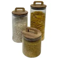 Bavary pot de conservation M en verre borosilicate nervuré, couvercle en acacia