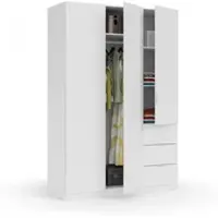 Dmora Ade - Armoire 3 Portes, 135x52 cm Blanc, 3 Étagères