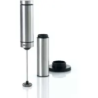 AdHoc Mousseur à lait/sauce Rapido, comprenant 3 piles, avec support, en acier inoxydable/plastique, diamètre : 3 cm, hauteur : 21 cm, avec support : diamètre : 6,5 cm, hauteur : 22 cm