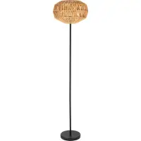 Eglo Lampe sur pied Sheldon, lampe de style bohème pour salon, lampe sur pied en métal noir avec abat-jour en papier tressé, culot E27, 153,5 cm