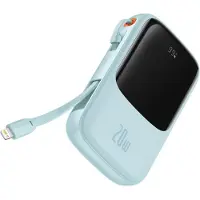 Baseus Externer Akku Q Pow Digital Display 20000mAh, 20W, Lightning, Typ-C, USB, USB-C-Kabel, 3A, Blau