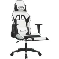 vidaXL Chaise de jeu avec repose-pieds Blanc et noir Similicuir