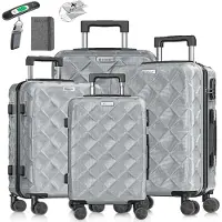 Kesser Set de valises 4 pièces | Set de valises + bagage à main | Valise à roulettes ABS à coque rigide avec serrure à combinaison, balance à bagages et portefeuille de voyage 360 roulettes