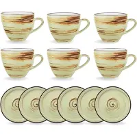 Wilmax England Ensemble de 6 tasses avec soucoupes de 300 ml, couleur pistache, en porcelaine, marque Wilmax