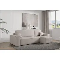 VENASI Canapé d'angle avec fonction convertible, modèle Hugo L, tissu corduroy beige
