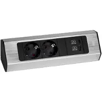 Bachmann Rallonge électrique , modèle CASIA 2 2xCEE7/3 1xUSB A/C 22W 2,0 m, aspect acier inoxydable AEH