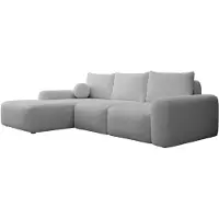 Selsey Carnos - Canapé d'angle avec fonction sommeil, coussin boule, housse chenille, gris, côté gauche
