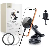 Tech-Protect V9 Arcticboost : support de voiture magnétique Magsafe pour tableau de bord et grille d'aération, chargeur sans fil 25 W, norme Qi 2.2, noir
