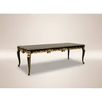 Casa Padrino Pompöös by Table de salle à manger baroque de luxe avec plateau en verre noir / or 350 x 120 x H. 80 cm - Table de salle à manger baroque Pompöös conçue par Harald Glööckler