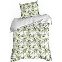 Eurofirany | Literie - Linge de lit - Ensemble de housse de couette - 140 x 200 cm - blanc - vert - Parure de lit - 100 % coton - Motif à feuilles