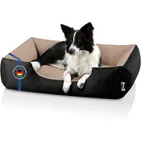 BedDog Lit pour chien LUPI Canapé pour chien Coussin pour chien lavable, NAMIB-BLACK (noir/beige), (L) env. 80 x 65 x 18 cm