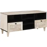 vidaXL Meuble TV , blanc blanchi, 100 x 33 x 46 cm, bois de manguier massif