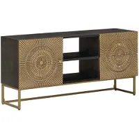 vidaXL Meuble TV avec tiroirs et étagère, couleur laiton, 105 x 30 x 50 cm