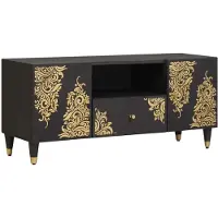 vidaXL Meuble TV avec étagère Noir 105 x 33 x 46 cm Bois massif Mango