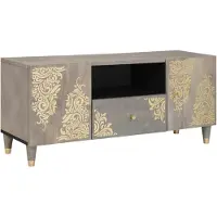 vidaXL Meuble TV avec étagère , gris, 105 x 33 x 46 cm, bois massif de manguier