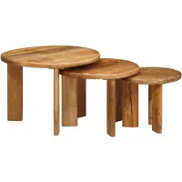 vidaXL : Ensemble de 3 tables gigognes, couleur marron, diamètre 54 cm, hauteur 40 cm, en bois de manguier massif