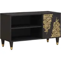 vidaXL Meuble TV noir, 80 x 33 x 46 cm, en bois massif de manguier