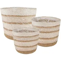 vidaXL Paniers À Plantes En Herbe De Mer 3 Pcs Naturel, Blanc Et Beige