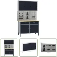 The Living Store Établi avec 3 panneaux à outils et 1 armoire murale