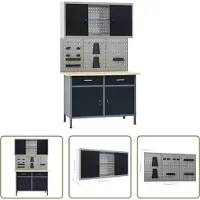 The Living Store Établi avec 3 panneaux à outils et 1 armoire murale