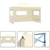 The Living Store Tente de réception professionnelle Pliable avec 3 parois latérales 3×4m Acier Crème