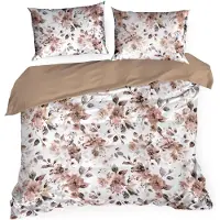 Eurofirany | Linge de lit - housse de couette - 220 x 200 cm - blanc marron - fleurs - taie d'oreiller - coton