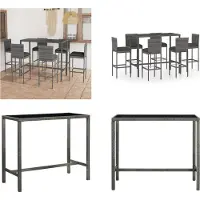 vidaXL Set de Bar de Jardin 7 pièces avec Coussins Poly Rotin Gris - Set de Bar - Set de Bar - Table de Bar Et Tabourets de Bar - Table de Bar