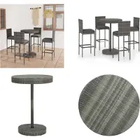 vidaXL 5 pcs. set de bar de jardin avec coussins Poly Rotin Gris - Set de Bar - Set de Bar - Table de Bar Et Tabouret de Bar - Table de Bar