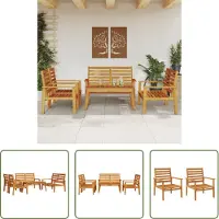 The Living Store 5-pc. Ensemble salon de jardin en bois massif acacia