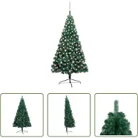 The Living Store Semi-sapin de Noël artificiel éclairage boules Vert 210 cm