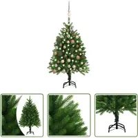 The Living Store Arbre de Noël artificiel avec éclairage & boules 120 cm Vert