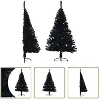 The Living Store Semi-sapin de Noël artificiel avec support Noir 150 cm PVC