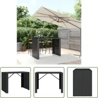 The Living Store Table de bar avec plateau en verre noir 145x80x110 cm Poly rotin