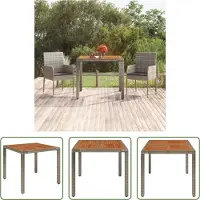 The Living Store Table de jardin avec plateau en bois Gris 90x90x75 cm Poly rotin