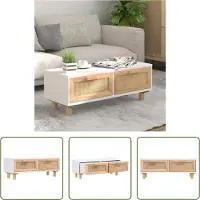 The Living Store Table basse blanche 80x40x30 cm bois composite & pin massif