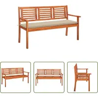 The Living Store Banc de jardin 3 places avec coussin, 150 cm, en bois massif d'eucalyptus