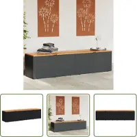 The Living Store Coffre de jardin noir 220x50x54 cm Poly rotin bois d'acacia