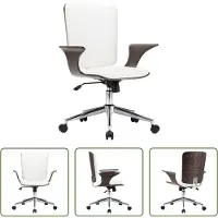 The Living Store Chaise de bureau pivotante Blanc Similicuir et bois courbé