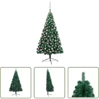 The Living Store Semi-sapin de Noël artificiel éclairage boules Vert 180 cm