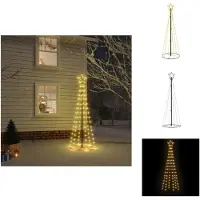 vidaXL Sapin de Noël LED forme conique blanc chaud 108 LED 70x180 cm - Sapins de Noël