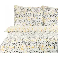 Smukee Parure de lit en coton satiné 220x200 motifs feuilles jaunes