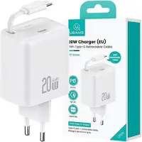 Usams Usam Lad. 1Xusb-C Avec Câble de Chargement Rapide Usb-C Rétractable Pd+Qc 20W Gan Blanc/Blanc Yc Series Cc233Tc02 (Us-Cc233)