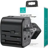 Usams Adaptateur Siec. 2Xusb T55 12W4W1 Us/Au/Eu/Uk Czarny/Black Cc173Tc01 (Us-Cc173) Chargeur de voyage universel