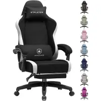 GTPLAYER Chaise de jeu Fauteuil de jeu ergonomique Chaise de bureau PC Gamer Racing chaise en tissu, coussin d'assise en plumes avec repose-pieds noir