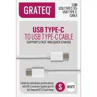 GRATEQ USB C - USB C Latauskaapeli Quick 1m Valkoinen (1 m, USB 2.0)