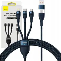 Baseus Câble Usb 3W1 Flash Series 2, Usb-C + Micro Usb + Lightning, 100W, 1.2M (Niebieski)